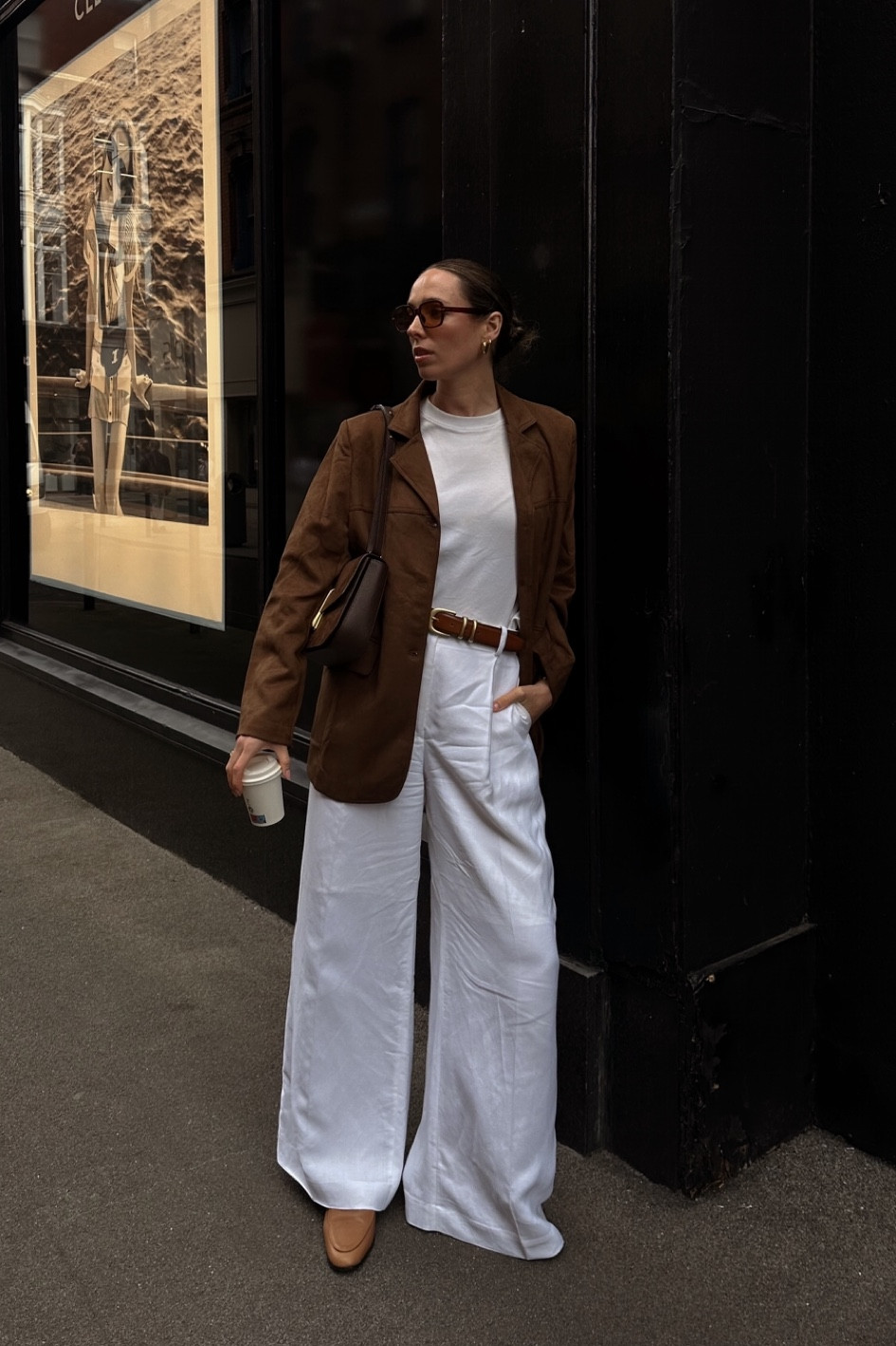 Brown and white tones have my heart 🤍brown suede jacket, white cos trousers, tan loafers, brown suede demellier Vancouver bag

#LTKsummer #LTKireland #LTKstyletip