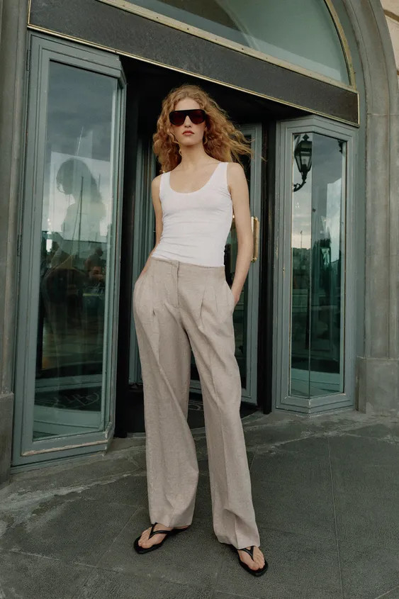 STRAIGHT-LEG LINEN BLEND DARTER TROUSERS | Zara UK