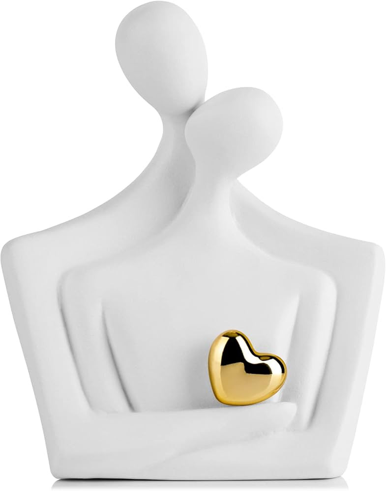 XMGZQ White Gold Hugging Couple Statue,Abstract Ceramic Lover Figurine Home Decor Items,Romantic ... | Amazon (US)