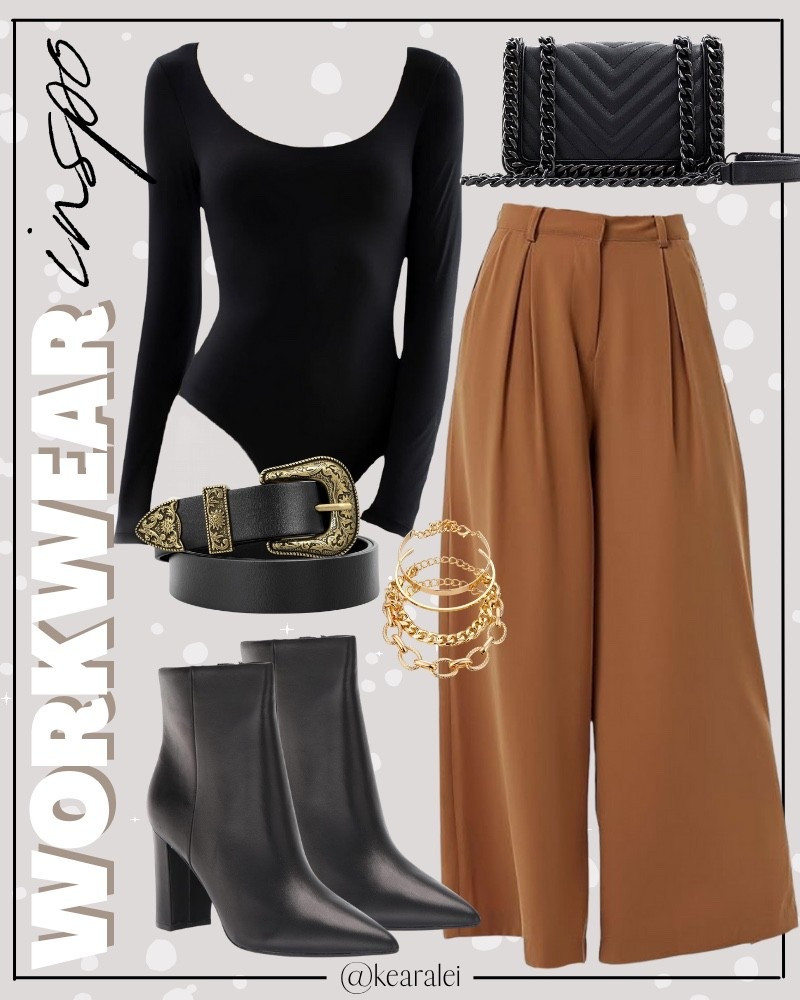 Fall Work outfit winter teacher outfits workwear business casual office black bodysuit body suit top with brown camel tan wide leg palazzo pants wide leg dress pants trousers with black western belt gold buckle and black faux leather pointed toe booties boots black purse hand bag handbag gold stacking bracelets budget friendly fashion style affordable fashion looks for less Amazon fashion #workwear #workoutfit #teacher #teacheroutfit #affordable #budget #outfitideas #cuteoutfit
.
.
teacher outfits, business casual, Work blazers Work Wear, workwear
.
Amazon fashion, teacher outfits, business casual, casual outfits, neutrals, street style, Midi skirt, Maxi Dress, Swimsuit, Bikini, Travel, skinny Jeans, Puffer Jackets, Concert Outfits, Cocktail Dresses, Sweater dress, Sweaters, cardigans Fleece Pullovers, hoodies, button-downs, Oversized Sweatshirts, Jeans, High Waisted Leggings, dresses, joggers, fall Fashion, winter fashion, leather jacket, Sherpa jackets, Deals, shacket, Plaid Shirt Jackets, apple watch bands, lounge set, Date Night Outfits, Vacation outfits, Mom jeans, shorts, sunglasses, Disney outfits, Romper, jumpsuit, Airport outfits, biker shorts, Weekender bag, plus size fashion, Stanley cup tumbler
.
boots booties tall over the knee, ankle boots, Chelsea boots, combat boots, pointed toe, chunky sole, heel, high heels, mules, clogs, sneakers, slip on shoes, Nike, adidas, vans, dr. marten’s, ugg slippers, golden goose, sandals, high heels, loafers, Birkenstocks, Steve Madden
.
Target, Abercrombie and fitch, Amazon, Shein, Nordstrom, H&M, forever 21, forever21, Walmart, asos, Nordstrom rack, Nike, adidas, Vans, Quay, Tarte, Sephora, lululemon, free people, j crew jcrew factory, old navy


#LTKMidsize #LTKootd #LTKWorkwear