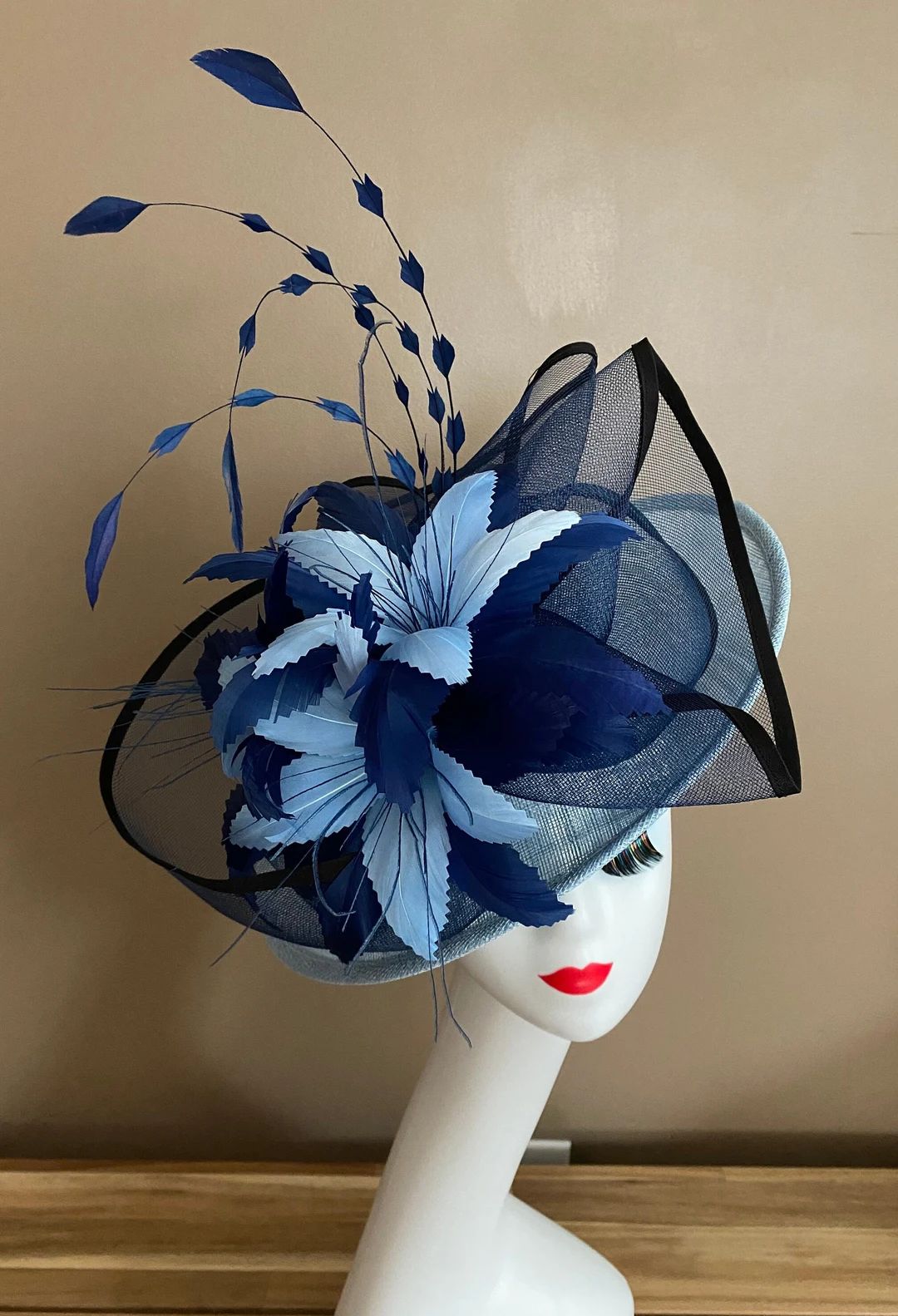 Powder Blue Sinamay Fascinator with Light/Dark Blue Feather Flower. Kentucky Derby Hat. Wedding E... | Etsy (US)