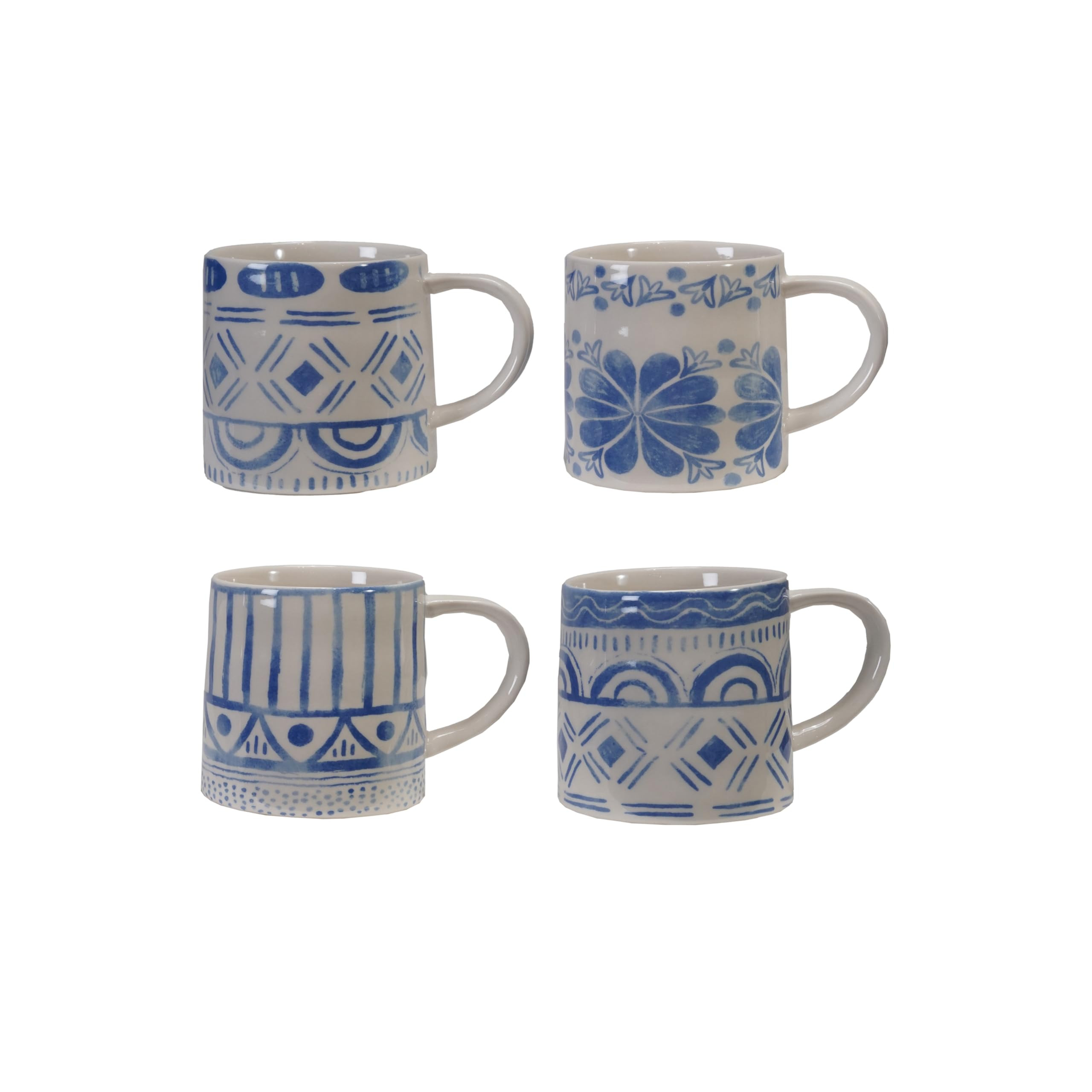 Creative Co-Op 4-Piece Stoneware Mug with Tile Pattern, Blue and White | Amazon (US)