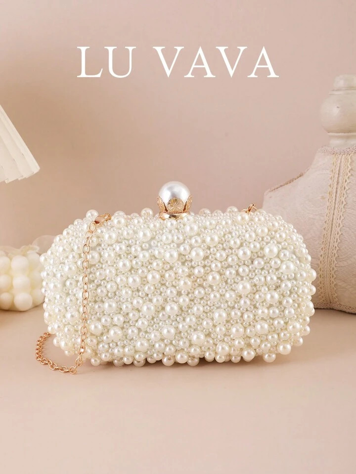 A Champagne Color Elegant And Fashionable Clutch Bag Decorated With Faux Pearls, Evening Bag. Sui... | SHEIN