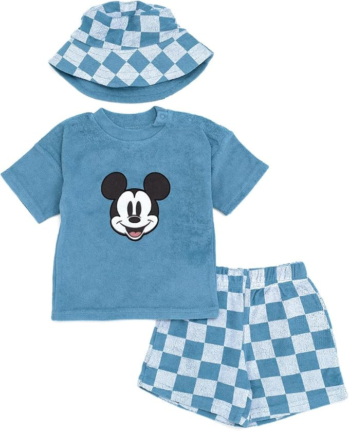 Disney Baby Loop Terry Cloth T-Shirt, Shorts & Bucket Sun Hat 3 Piece Outfit Set Newborn to Infan... | Amazon (US)