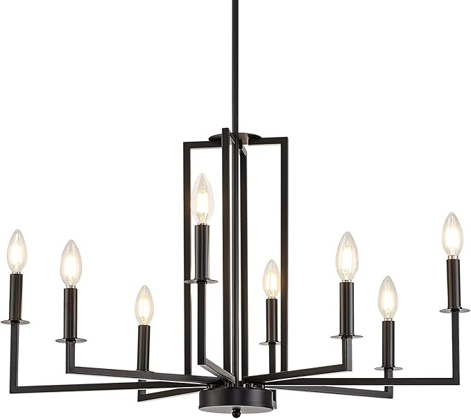 Peblto Modern Black Chandelier, 8-Light Candle Dining Room Chandeliers, Metal Hanging Pendant Lig... | Amazon (US)