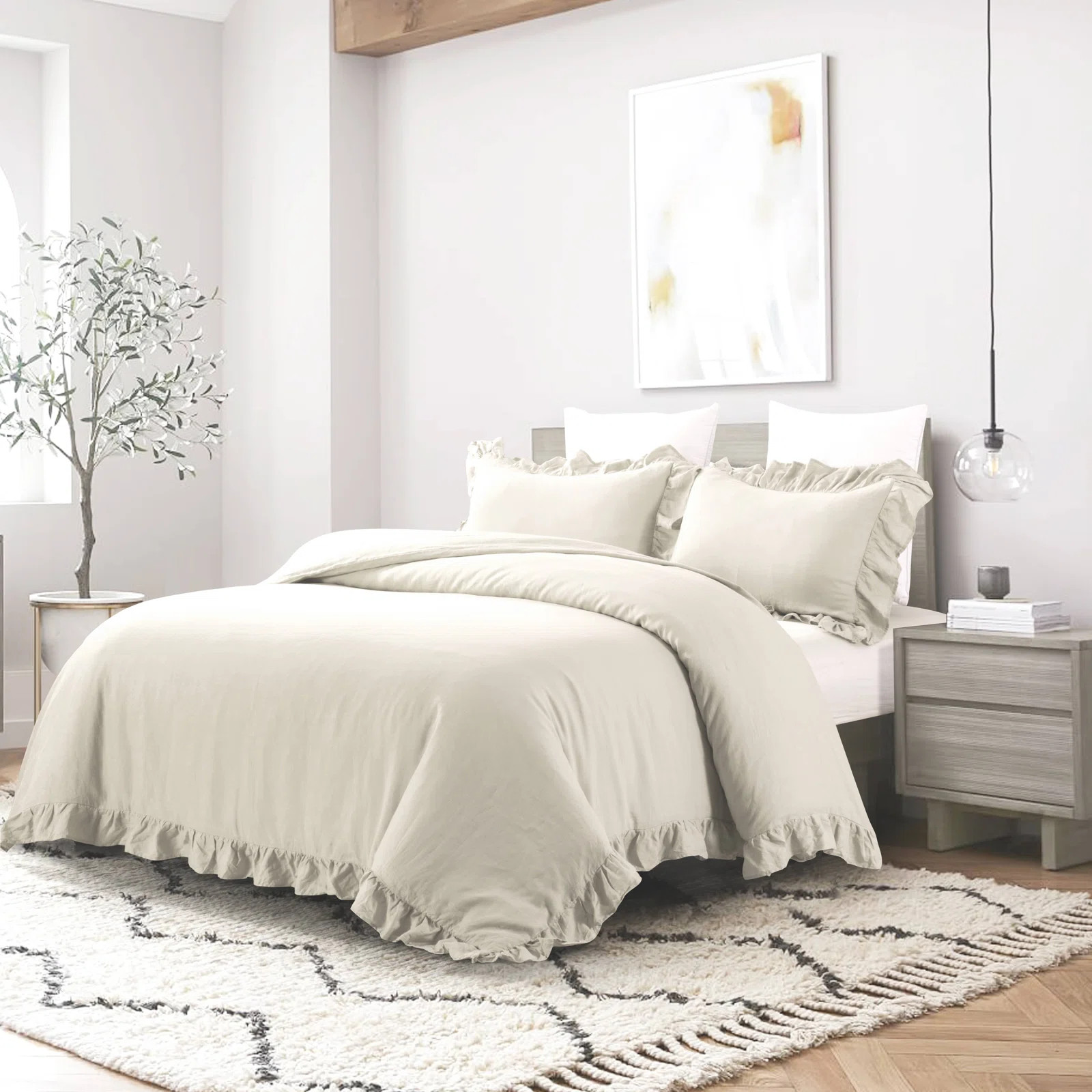 Stone Washed French Linen Ruffled Duvet Cover Set | Wayfair North America