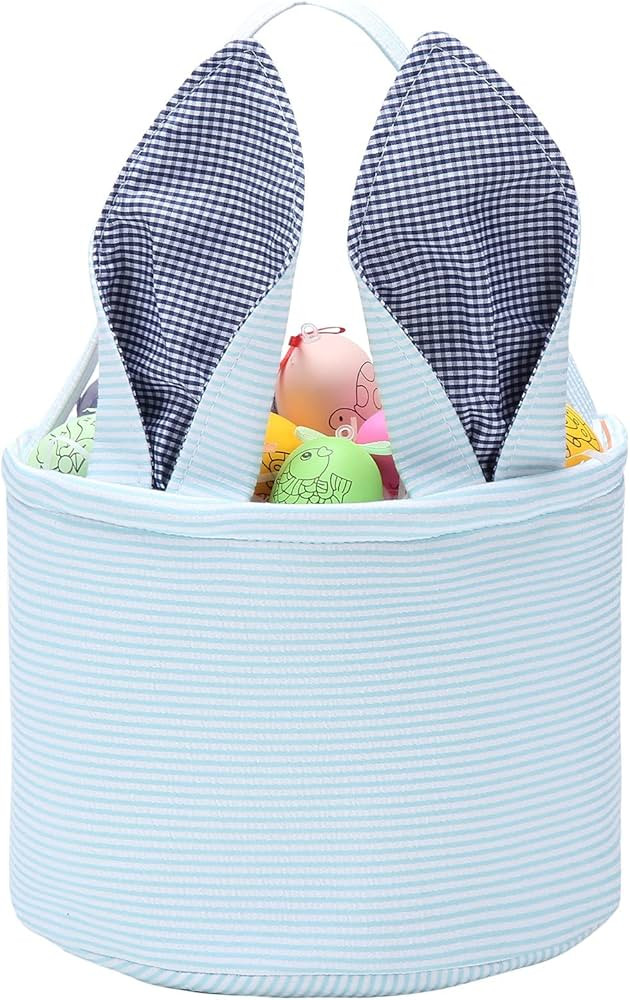 Easter Bunny Basket Seersucker Egg Bags for Kids,Personalized Candy Egg Basket Rabbit Boy Girl Gi... | Amazon (US)