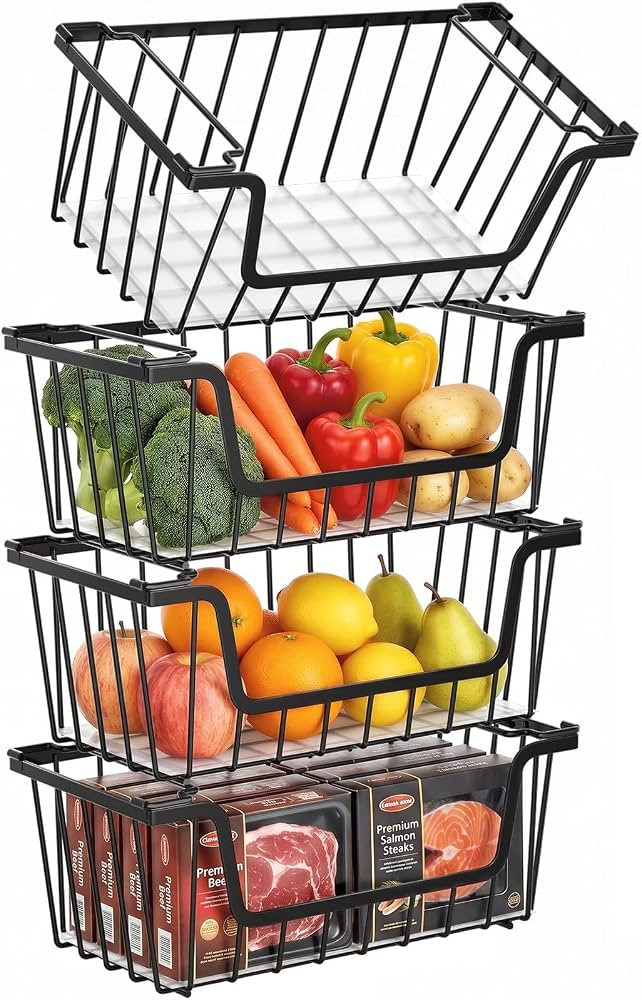 SUNALLY Stackable Storage Bins 4 Pcs Wire Baskets for Pantry Organizers and Storage, Vegetable Fr... | Amazon (US)
