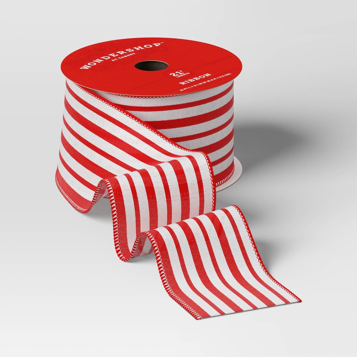 2.5" Striped Fabric Christmas Ribbon Red/White 21ft - Wondershop™ | Target
