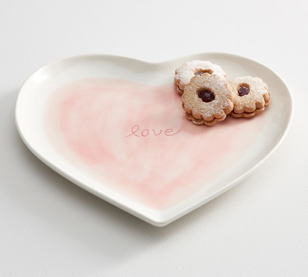 Watercolor Heart Shaped Stoneware Serving Platter | Pottery Barn (US)