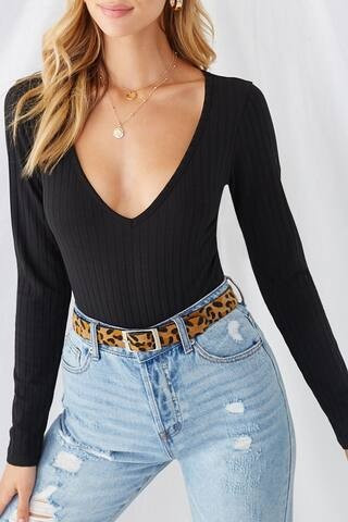 Shadow-Striped V-Neck Bodysuit | Forever 21 (US)