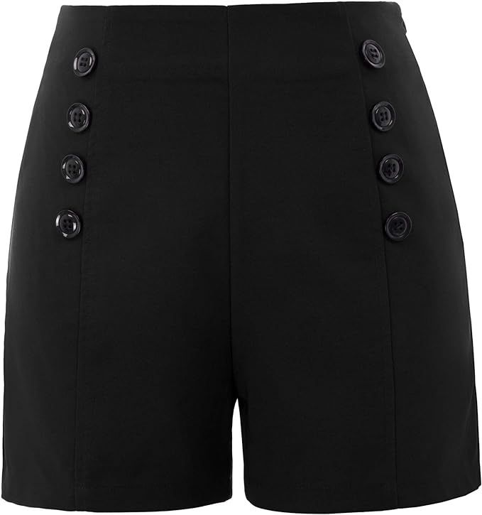 Belle Poque Women High Waist Stretch Shorts Vintage Button Sailor Shorts Pinup Shorts | Amazon (US)