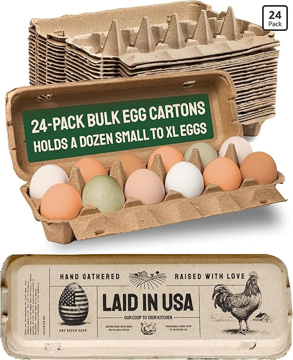 PTCOM Hatortempt Bulk Egg Cartons - 24-Pack, Reusable 12-Count Basket - Recycled Paper Pulp Prote... | Amazon (US)