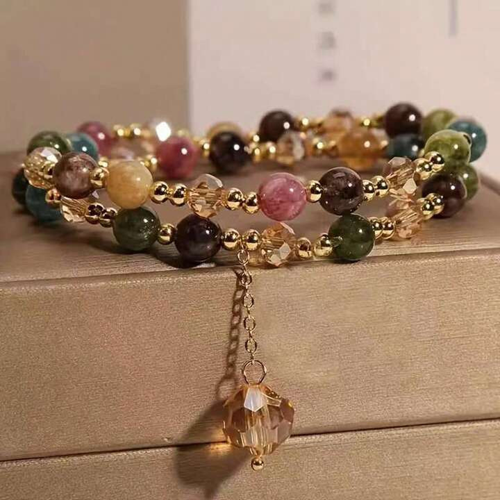 1pc Vintage Style Double Layer Crystal & Pearl Beaded Bracelet, Suitable For Women's Daily Wear (... | SHEIN