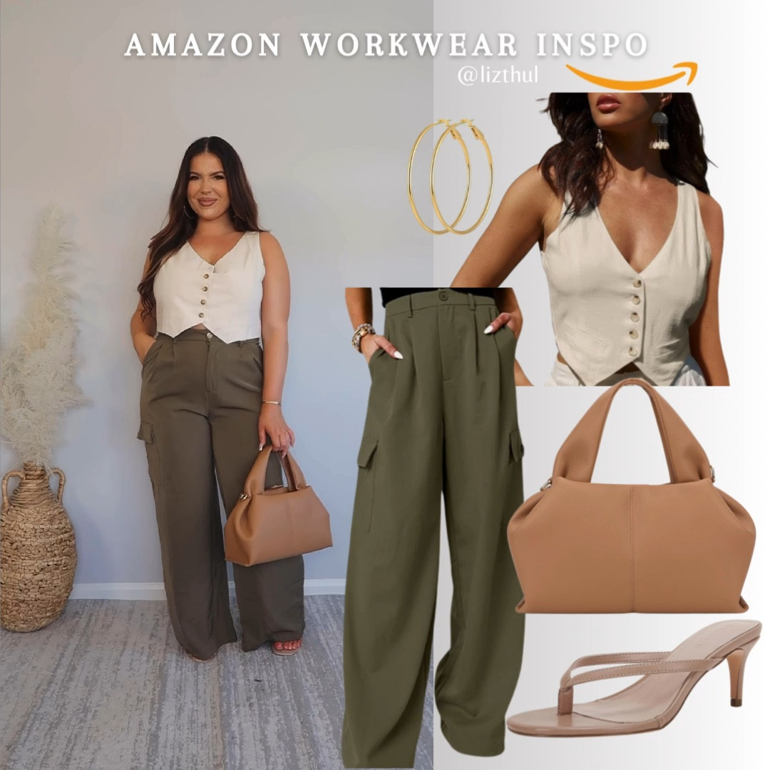Amazon Workwear Inspo! Sized up to a XL the vest for a looser fit and wearing my usual 12 in the trousers! This would be a perfect transitional workwear outfit between this Summer and Fall! 💌

#LTKStyleTip #LTKFindsUnder50 #LTKWorkwear
