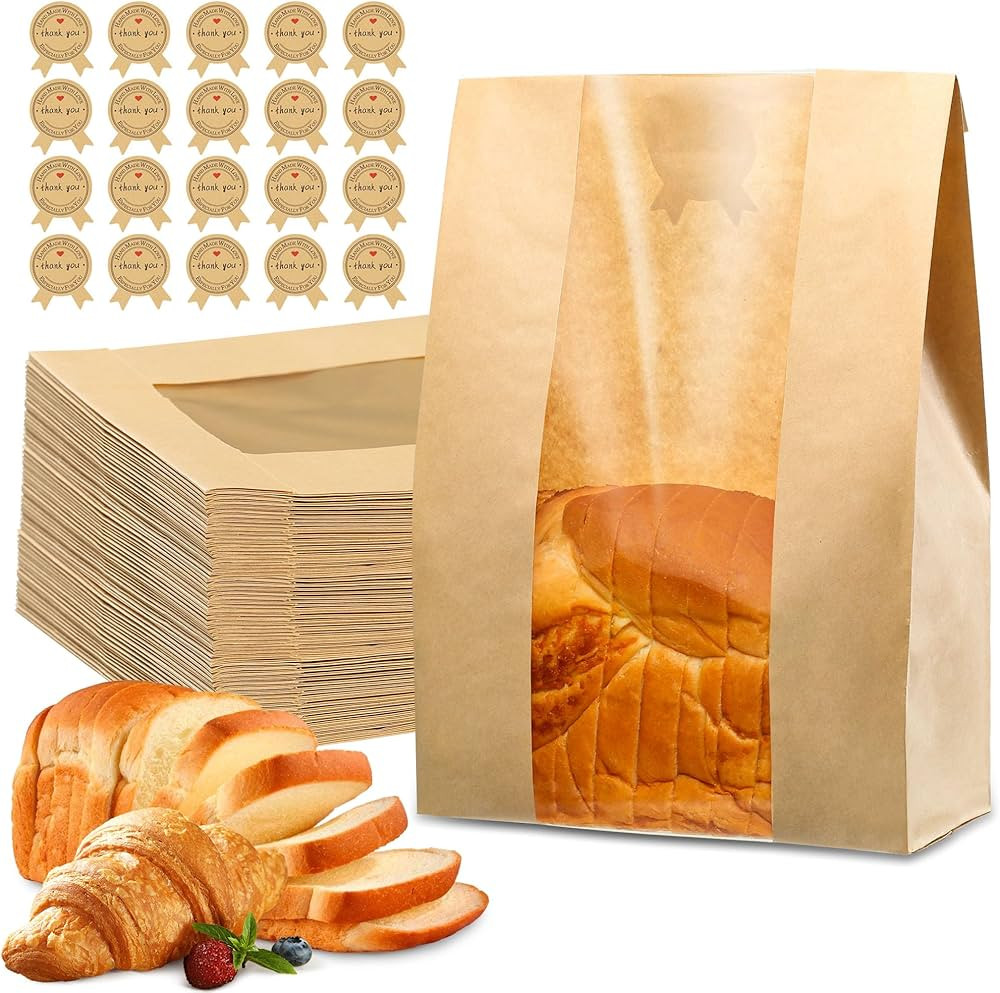50 Pcs Bread Bags for Homemade Bread, Sourdough Paper Bread Bags with Window, 50% Thicker 13.7x8.... | Amazon (US)