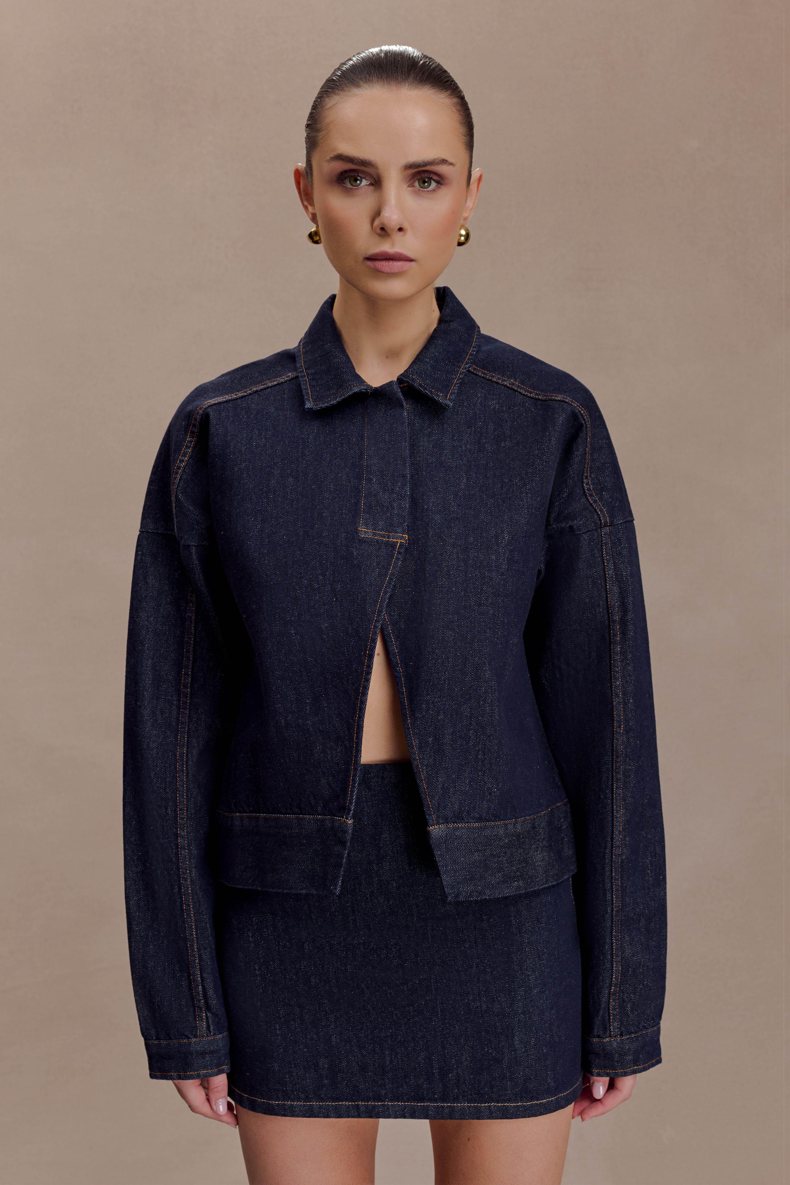 Olandria Oversized Jacket Top - Washed Indigo Blue | MESHKI US