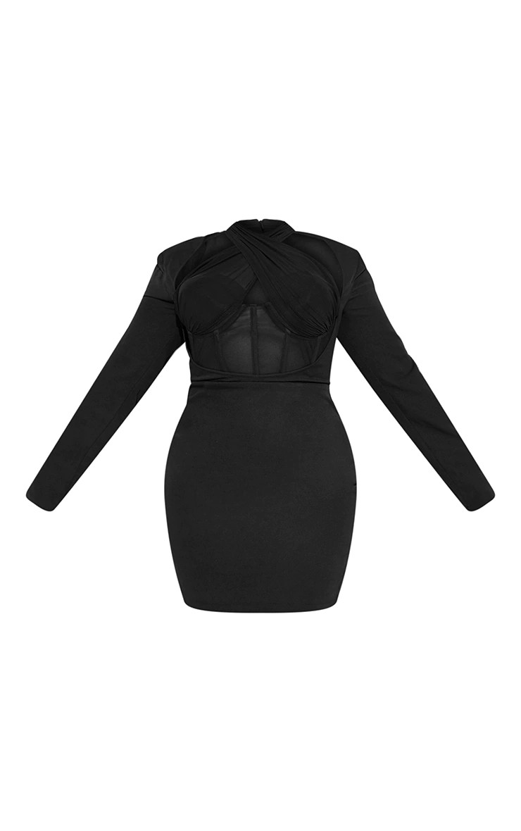 Plus Black Corset Cross Front Bodycon Dress | PrettyLittleThing US