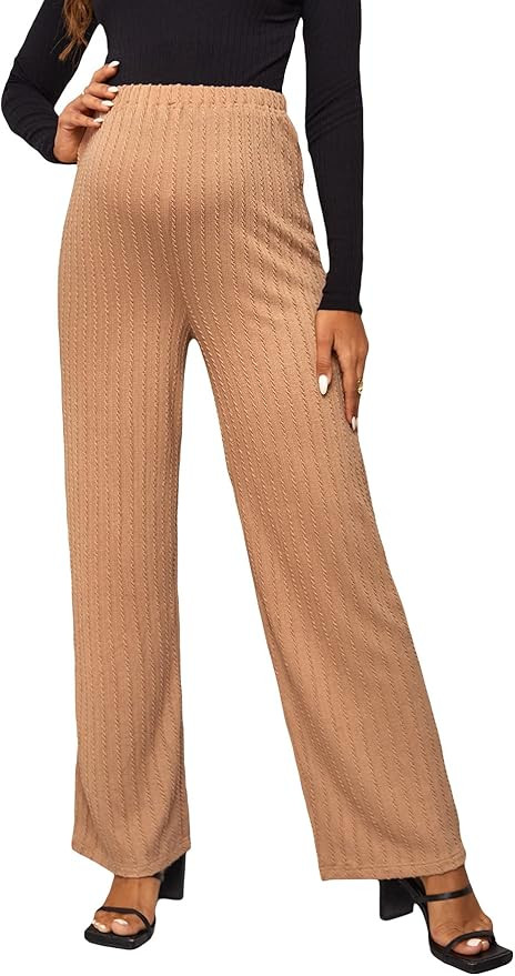 OYOANGLE Women's Maternity Adjustable High Waist Pants Straight Leg Ribbed Trousers | Amazon (US)