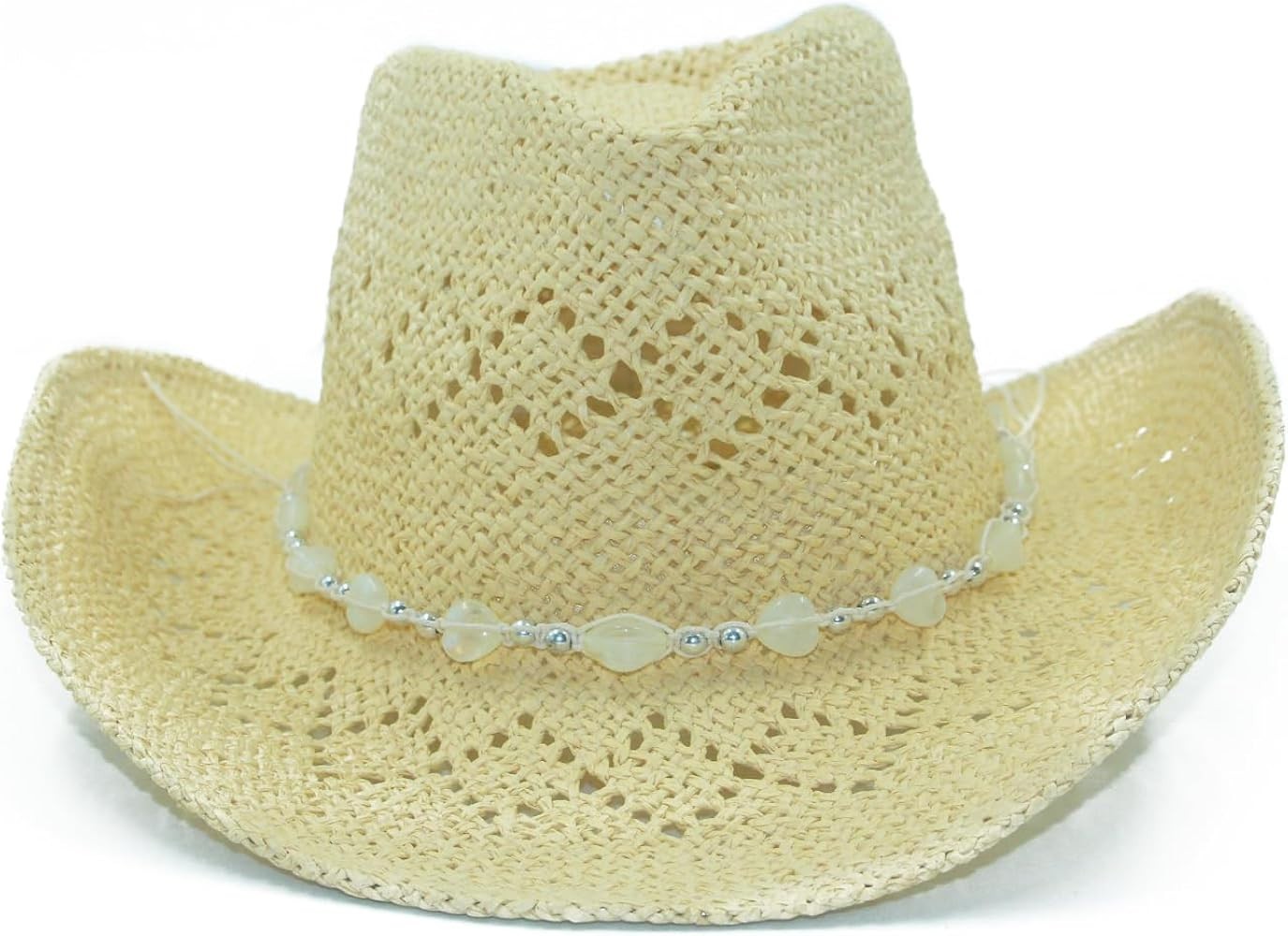 Straw Cowboy Hat for Women with Beaded Trim and Shapeable Brim | Amazon (US)