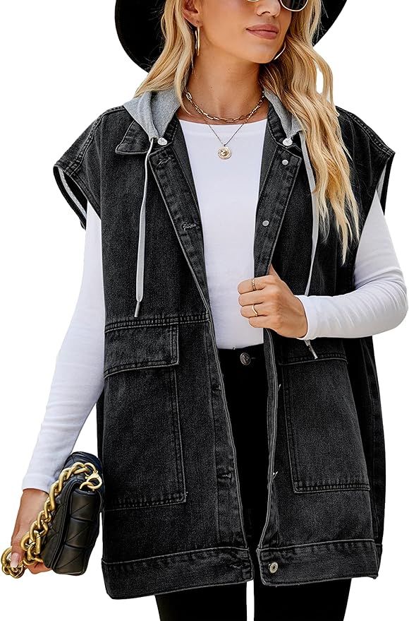Zontroldy Denim Jean Vest for Women Oversized Sleeveless Button Down Denim Jean Vest Waistcoat Sh... | Amazon (US)