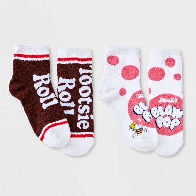 Women's 2pk Tootsie Roll & Blow Pop Cozy Ankle Socks - Brown/White 4-10 | Target