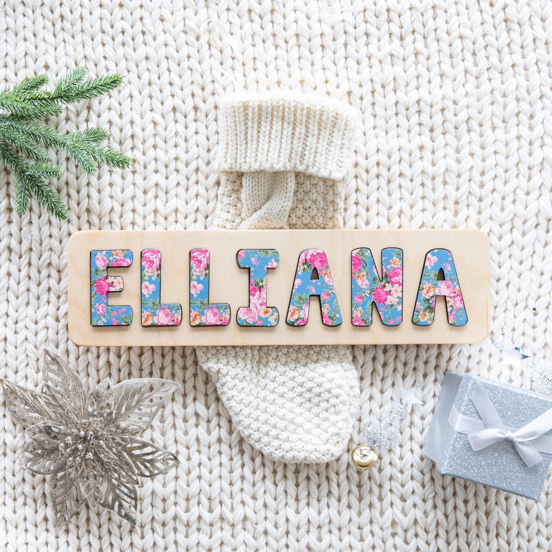 Floral Wooden Name Puzzle, Christmas Gift for Girl, Stocking Stuffer, Personalized Gift, Toddler ... | Etsy (US)