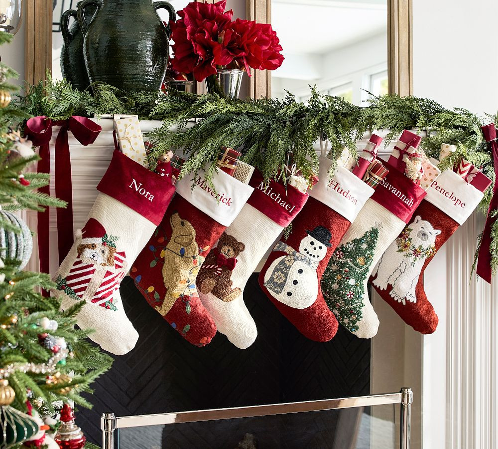 Holiday Icons Crewel Stockings | Pottery Barn (US)