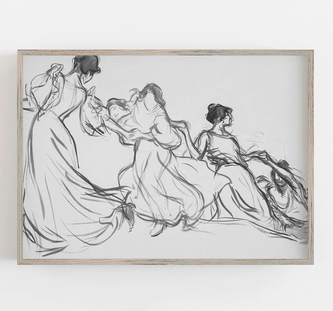 Women Wall Art  Vintage Drawing  Black and White Art  - Etsy | Etsy (US)