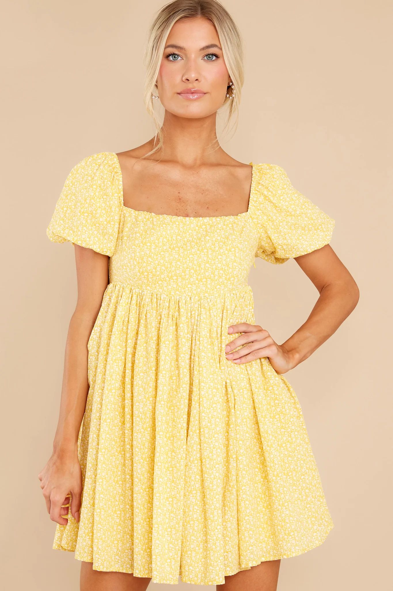 She's The One Yellow Floral Print Dress | Red Dress 