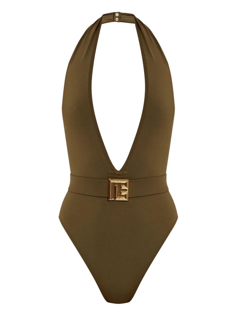 Balmain Logo Halterneck Swimsuit — Olive - 40 | Italist Inc.