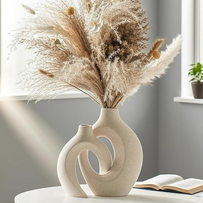 Keramik Vase, SUKIYPO 2er Set Hohle Beige Moderne Vasen für Nordisches, Vasen Deko, ästhetische... | Amazon (DE)