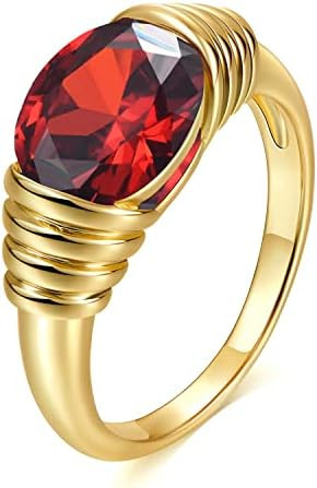 AllenCOCO Gold Ring for Women Trendy Ruby Ring Red Gemstone Chunky Ring 18k Gold Plated Band Ring... | Amazon (US)