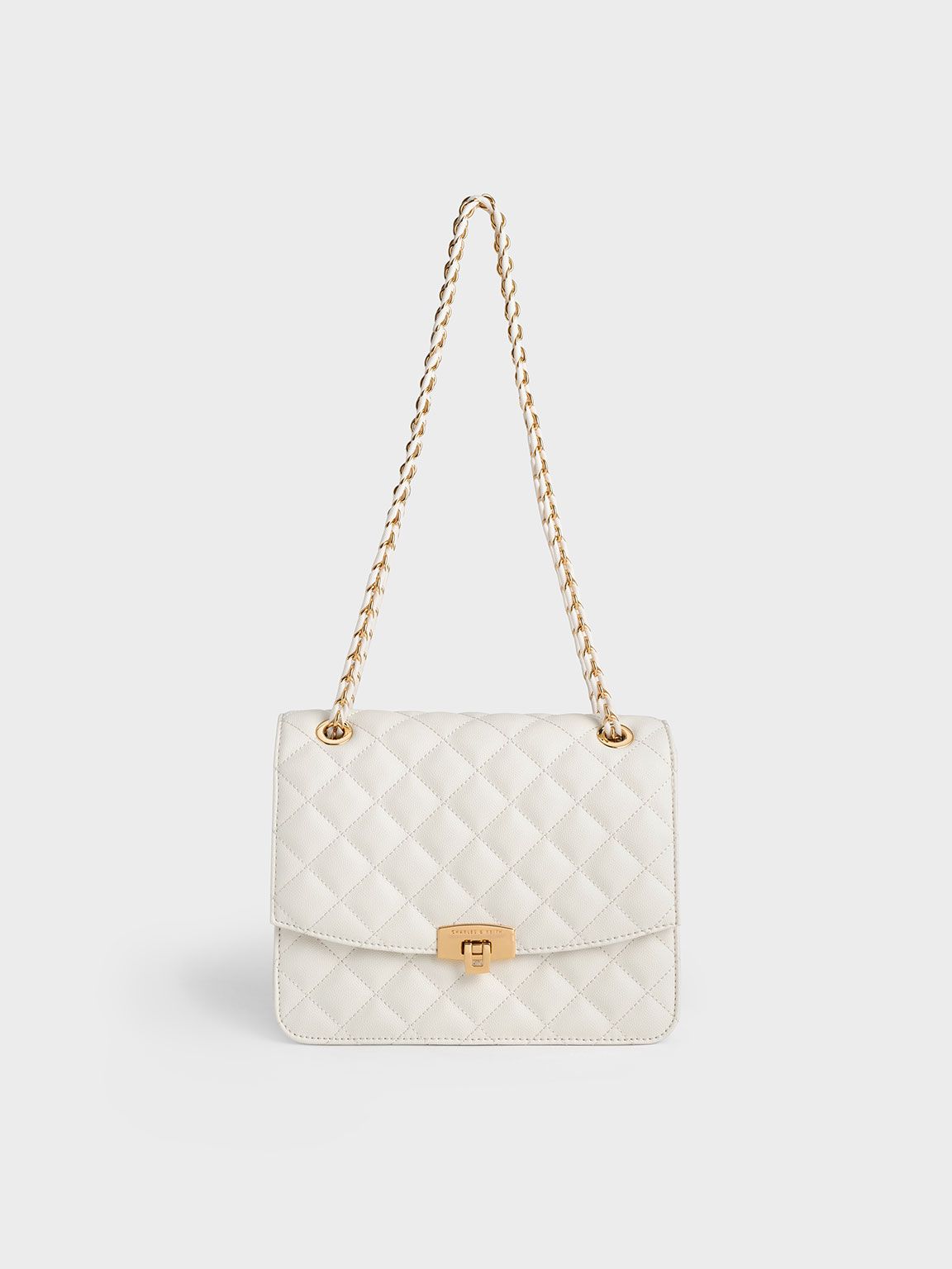 Cream Quilted Chain Strap Clutch | CHARLES & KEITH UK | Charles & Keith UK