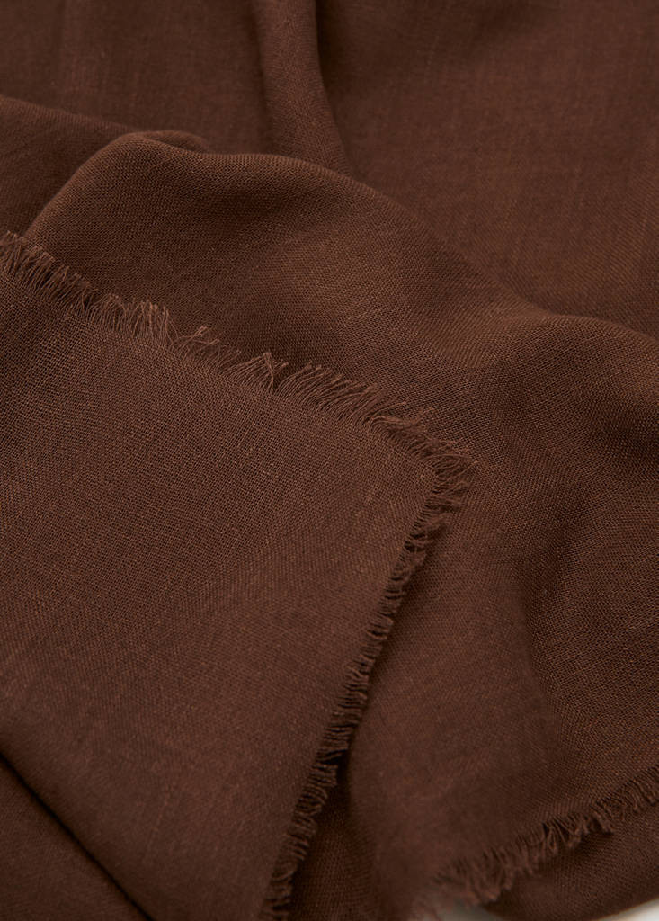 Frayed edge linen scarf chocolate - Women - One size - MANGO | Mango (US/MX/AU)
