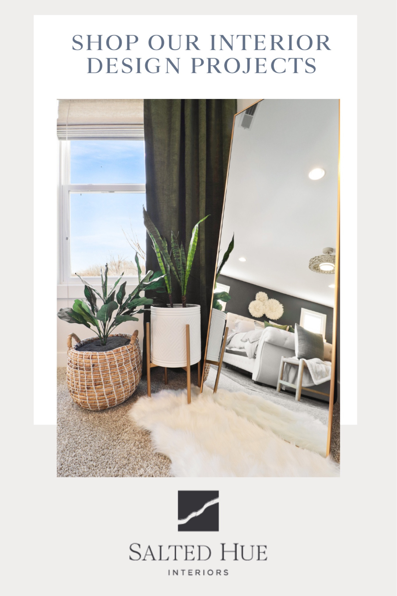 In this bedroom corner we have a floor mirror, large plants, green curtains, and a shag rug.

#LTKstyletip #LTKhome