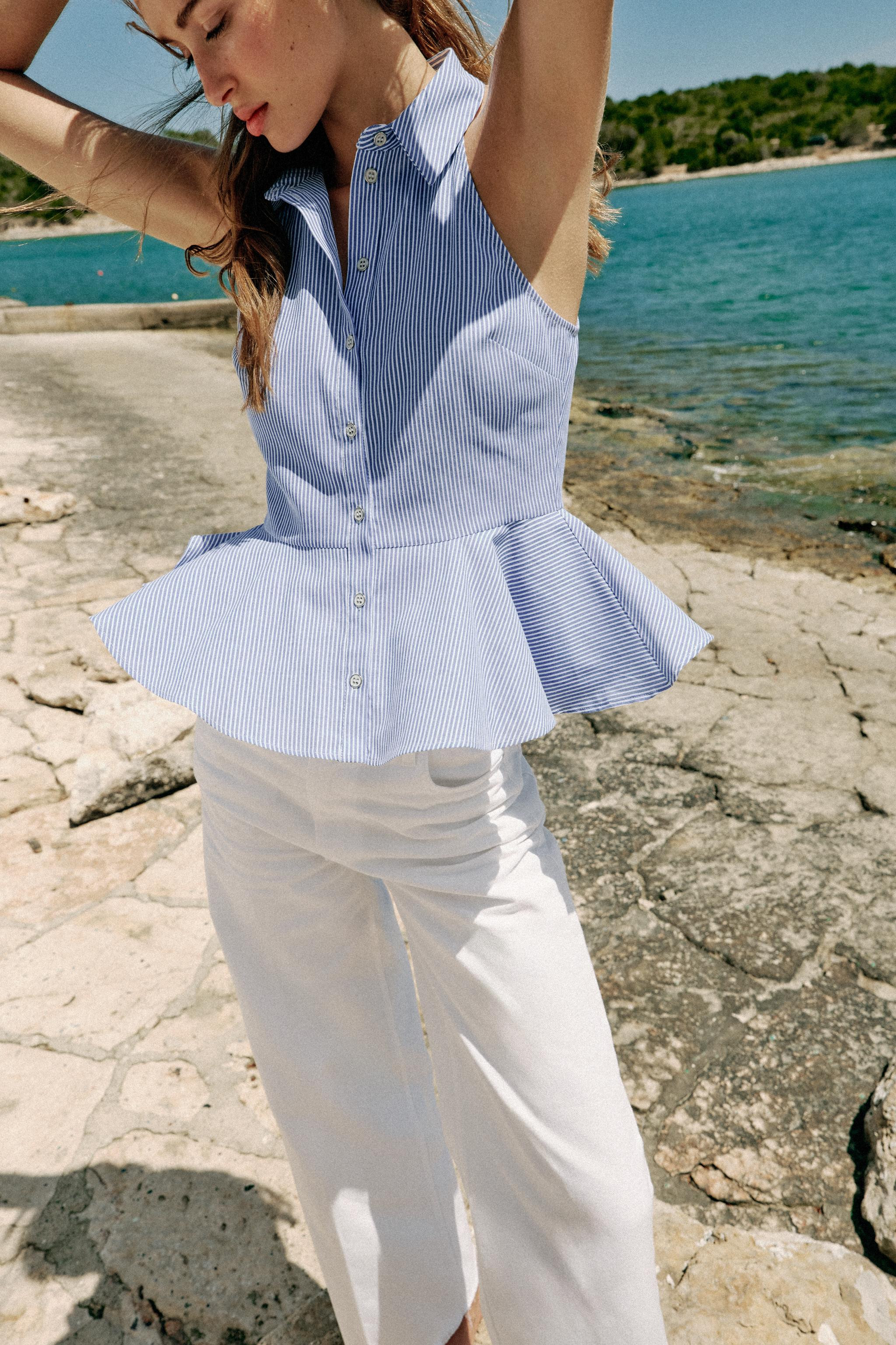 STRIPED SHIRT WITH BOW AND SLEEVELESS | Zara US