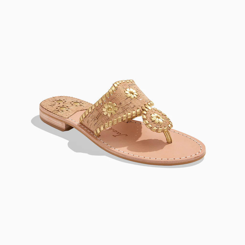 Jacks Flat Wide Sandal - Natural Cork / Gold | Jack Rogers