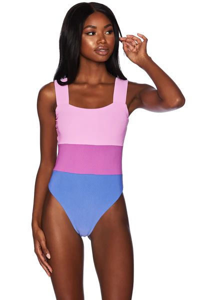 Amy One Piece Pink Periwinkle Colorblock | Beach Riot