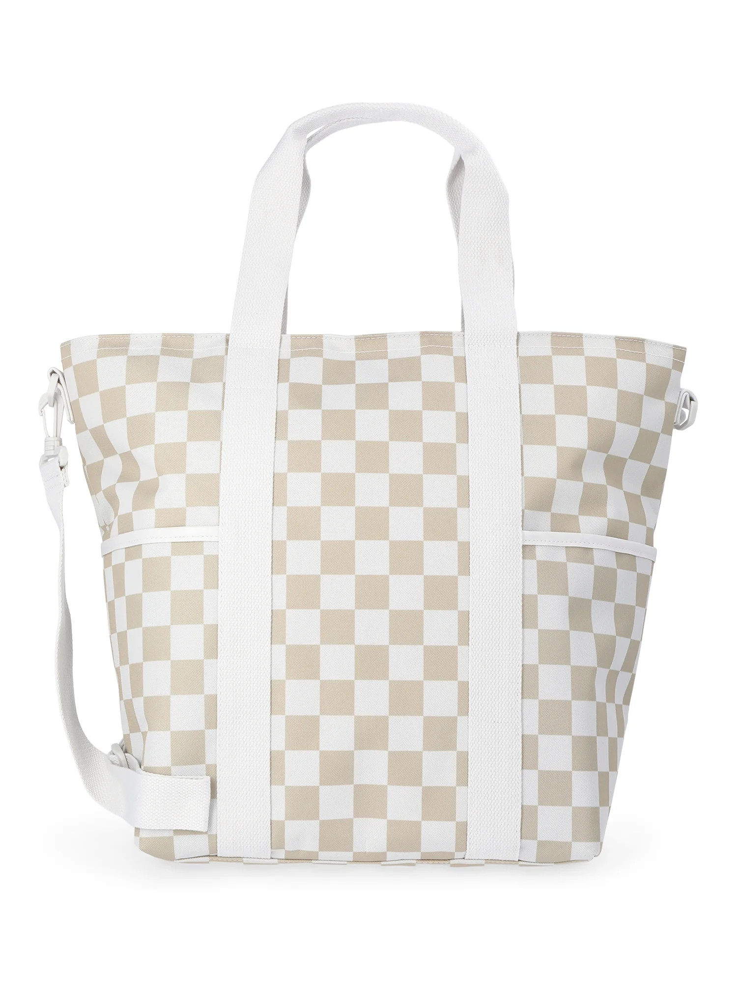 No Boundaries Women's Beach Insulated Tote Bag, Tan Checker | Walmart (US)