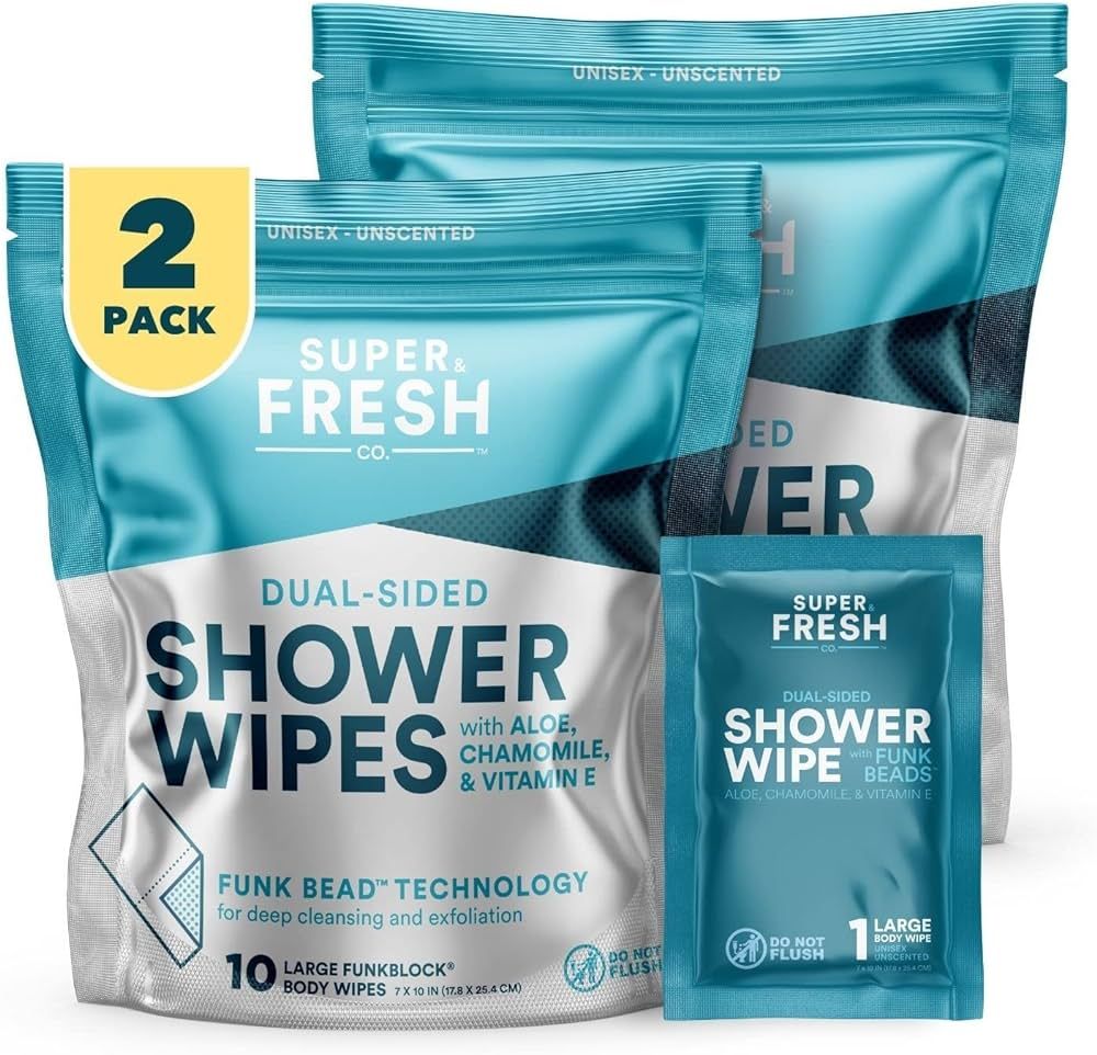Super Fresh FunkBlock Shower Wipes - Large Body Wipes for Hygiene, Camping Wipes, Gym & Travel. N... | Amazon (US)