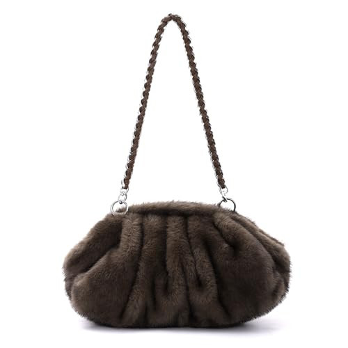 Oweisong Fur Clutch Purse for Women Formal Faux Furry Evening Handbag Plush Ruched Cloud Dumpling Bag | Amazon (US)