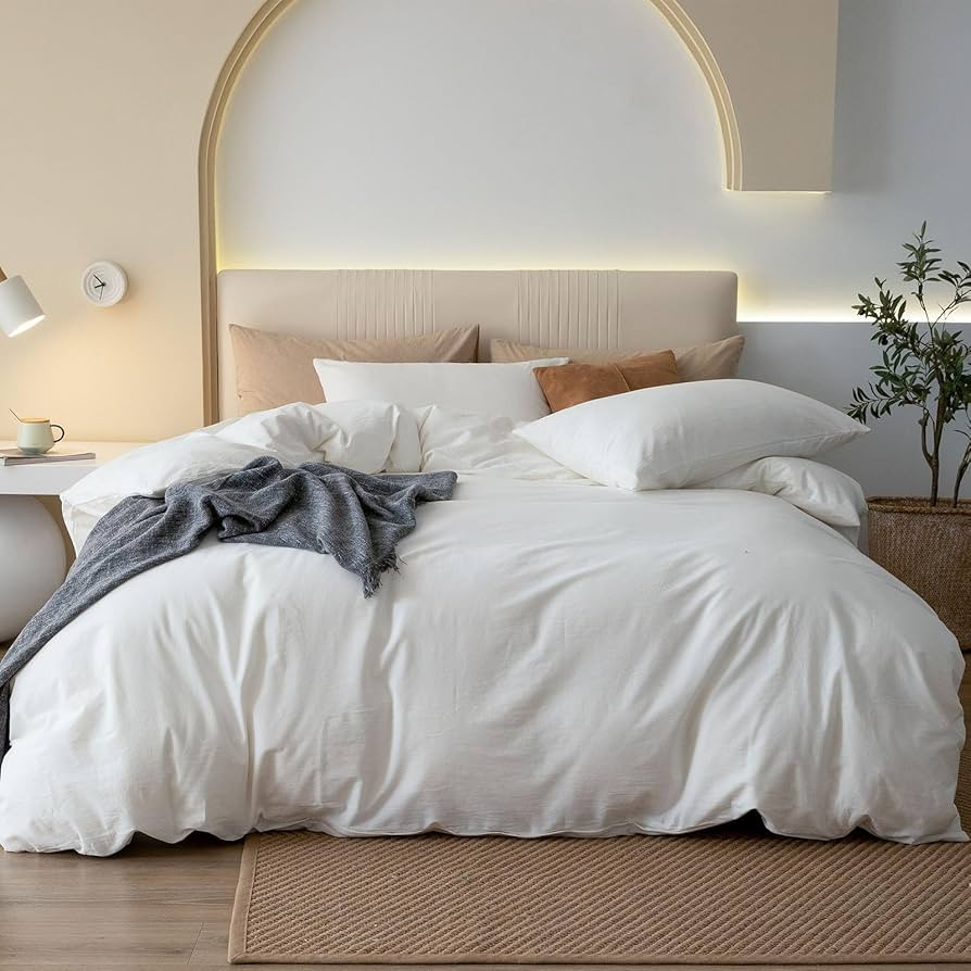 JIYUAN 100% Washed Cotton Duvet Cover Set 3 Pieces King, 1 Duvet Cover 104x90 Inches(Comforter No... | Amazon (US)