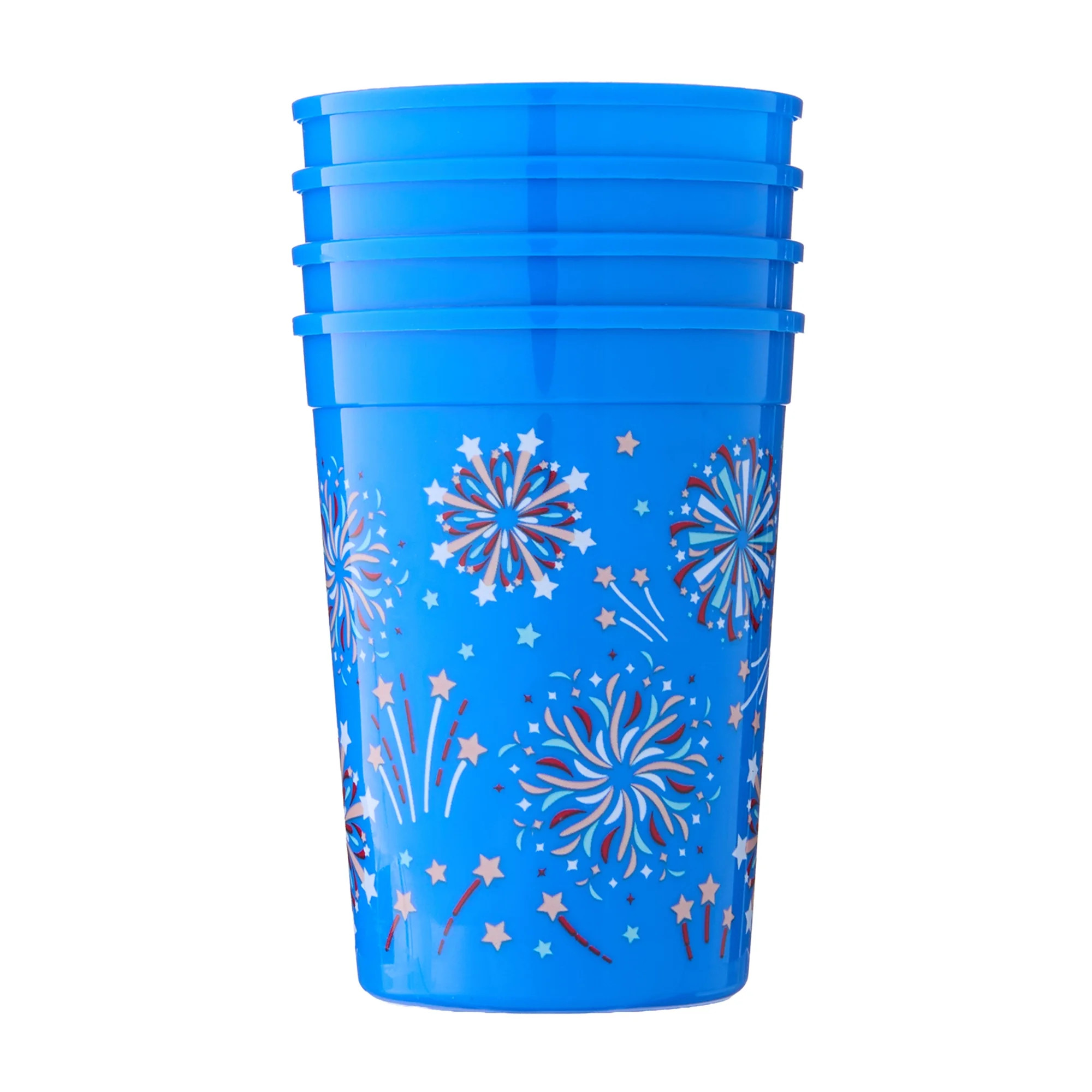Fireworks Plastic Party Cups, Red/White/Blue, 10 oz, 4 Count, Patriotic by Way To Celebrate | Walmart (US)