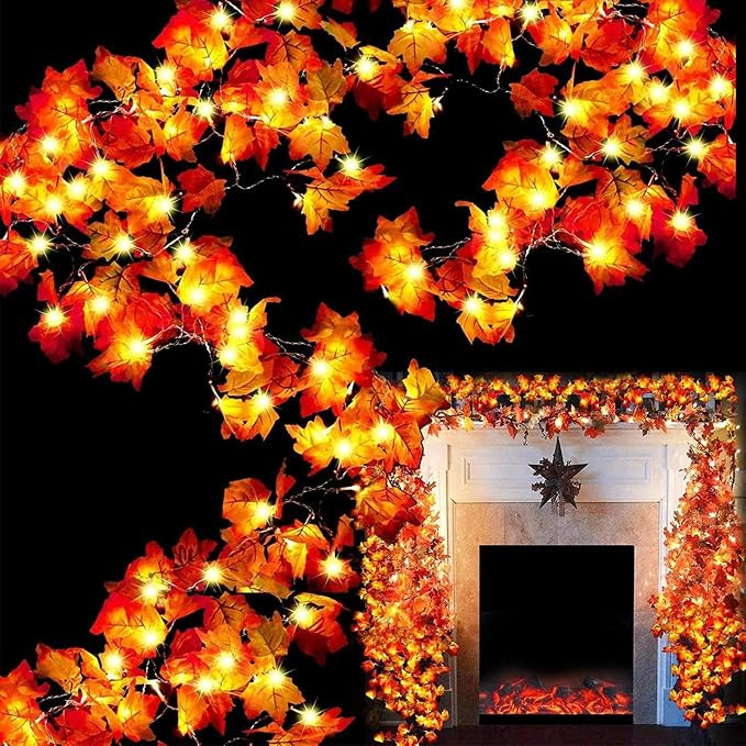 TURNMEON 6 Pack Fall Decor Enlarged Maple Leaves Garland 60Ft 120LED | Fall Decorations for Home,... | Amazon (US)