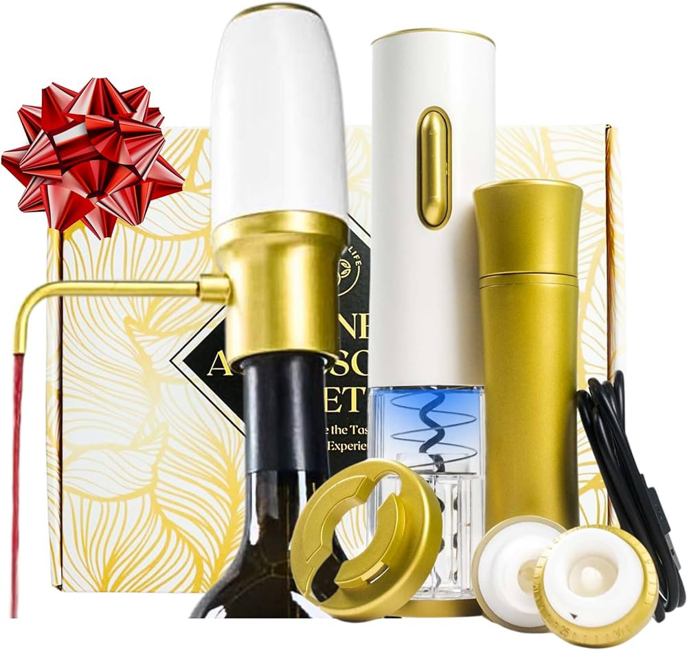 Wine Accessories Set - Rechargeable Electric Wine Opener, Wine Aerator Pourer, Vacuum Pump and St... | Amazon (US)