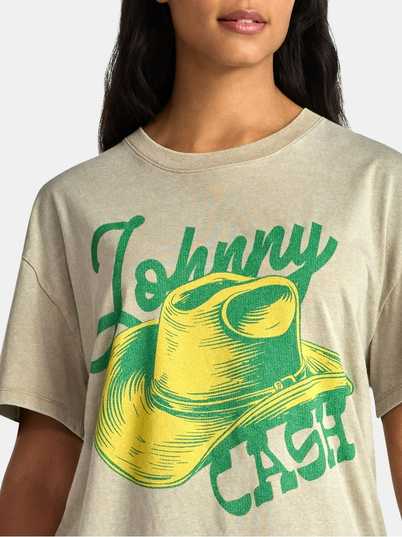 Johnny Cash Women's Front Back Graphic Tee with Short Sleeves, Sizes XXS-XXL | Walmart (US)
