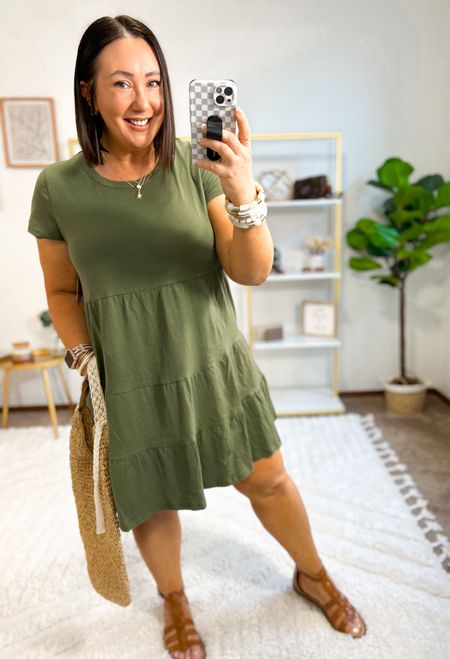 New tiered knit dresses for $11.98 at Walmart!  Love that these have pockets!  Wearing a size large. Fit tts. Sandals run tts. Definitely vacation vibes with these! 

#LTKmidsize #LTKSeasonal #LTKfindsunder50