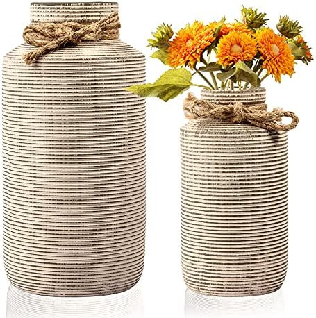 Ceramic Decorative Vase, Rustic Farmhouse Flower Vases for Home Decor, Table, Living Room Decoration | Amazon (US)