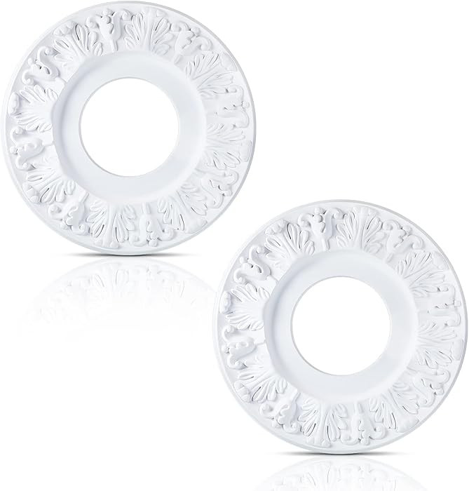 2 Pieces Ceiling Medallion Molded White PU Ceiling Medallions for Light Fixtures Cover Decorative... | Amazon (US)